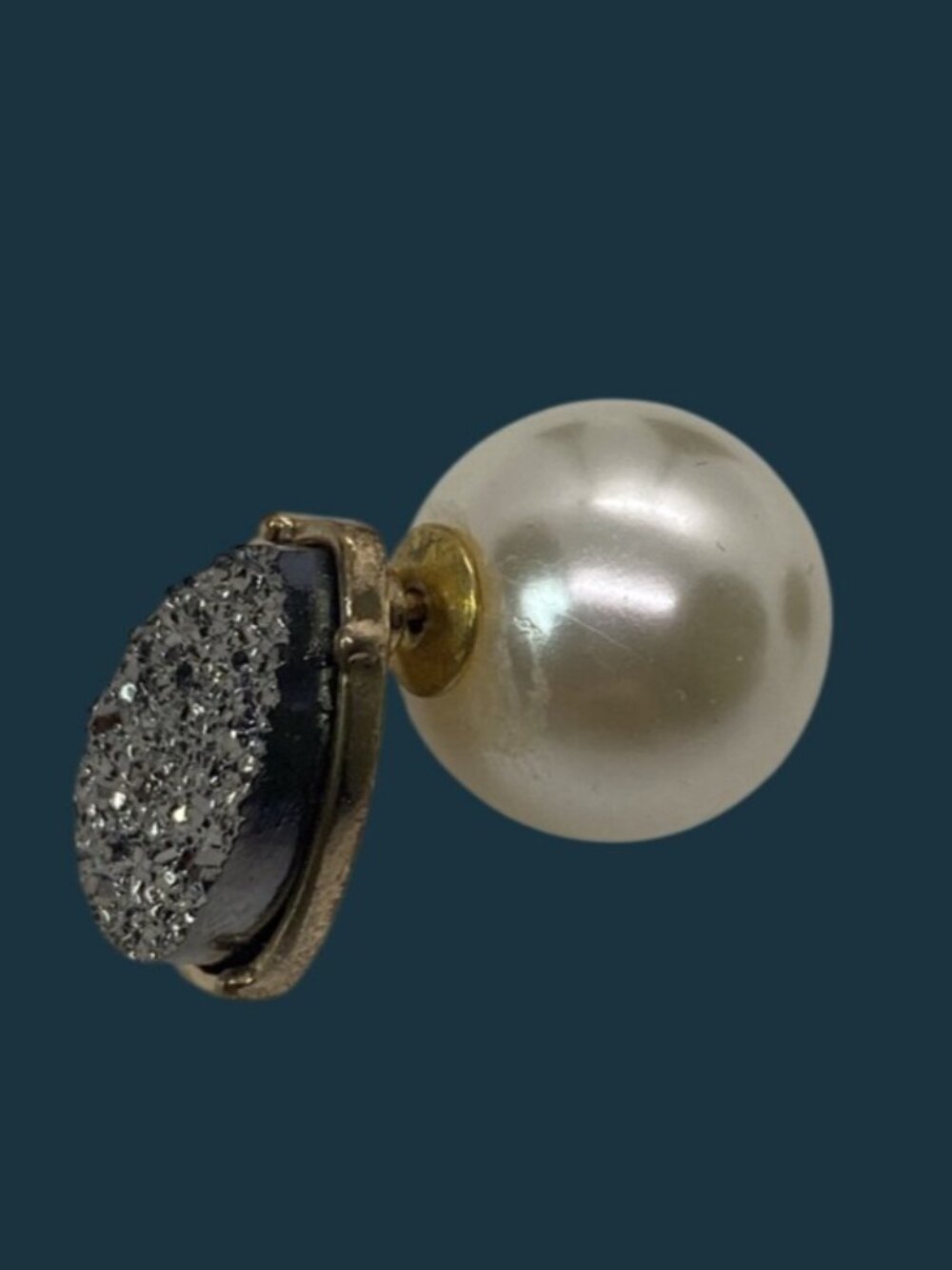 Vintage-Style Druzy and Pearl Double-Sided Front-Back Stud Earrings Gold Tone